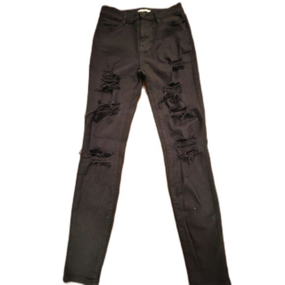 🎁PacSun High-Rise, Black, Ripped, 90's Skinny Jeans- Size 24 Juniors - Picture 1 of 8